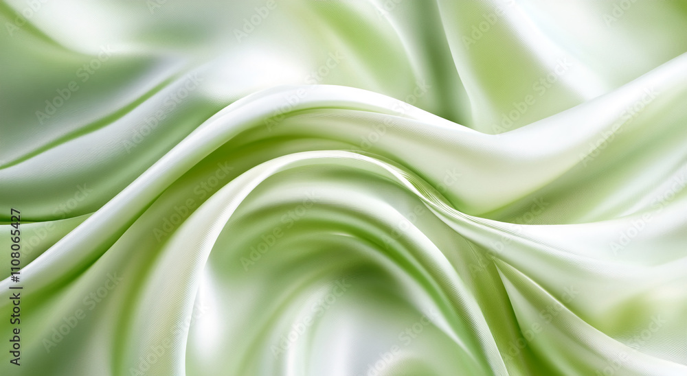 Poster soft green silk fabric showcasing beautiful draping and gentle waves with light reflection