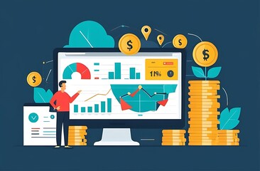 Marketing ROI, measuring return on investment, flat design illustration