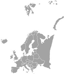 Obraz premium Europe Map Grey, Europe countries, Europe countries Map, Border line of European, Geographic Map