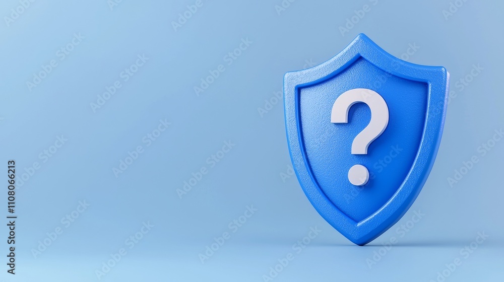 Poster a modern blue shield with a question mark, representing cybersecurity and data protection issues in 