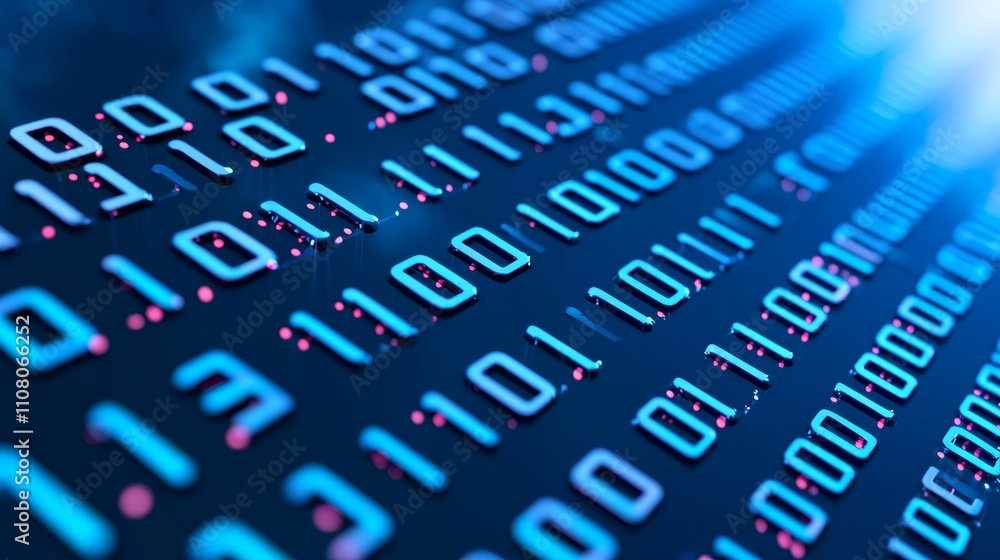 Poster digital encryption sophistication: a matrix of binary code on a dark blue backdrop – a conceptual wa