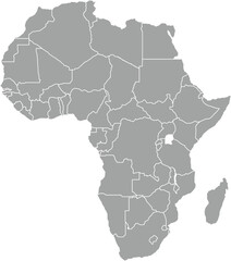 Fototapeta premium Africa Grey MAP in Blue, Country Border, Africa Grey Map, Border line of Africa Grey, Geographic Map