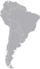 South America Grey MAP in Blue, Country Border, South America Grey Map, Border line of South America Grey, Geographic Map
