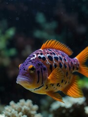 Obraz premium Orange fish with purple spots in an aquarium.