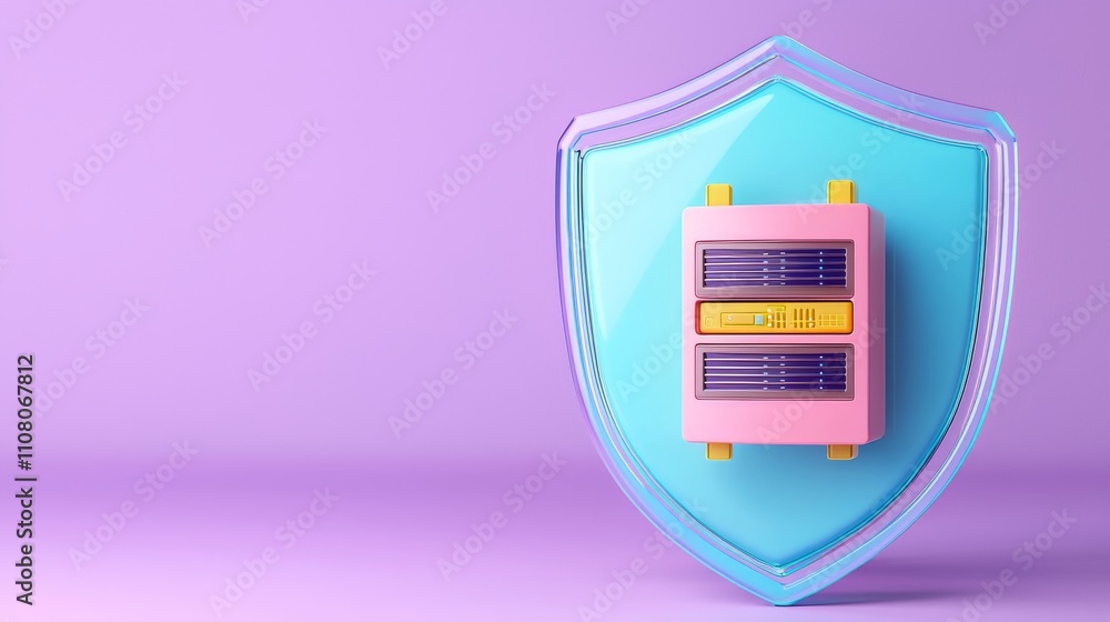 Poster a digital barrier safeguarding a server in a contemporary data center, illustrating cybersecurity an