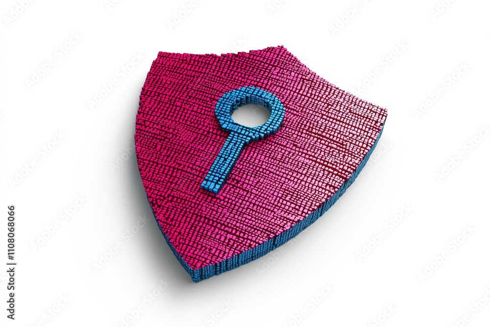 Aufkleber On a white background, a shield icon with a keyhole surrounded by digital code, symbolizing cybersecurity and data protection. 3D Rendering.
