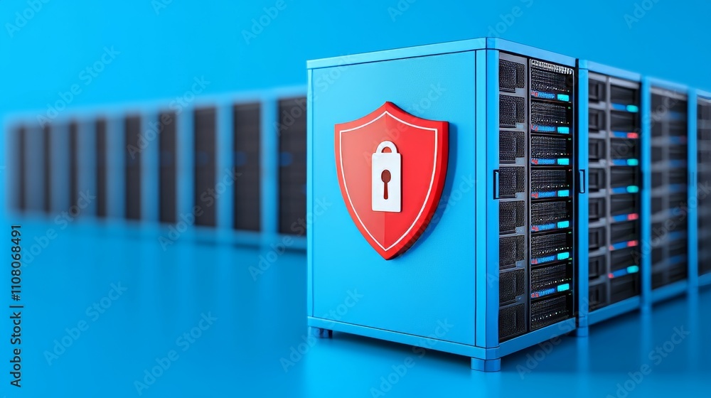 Aufkleber a fortified data server with a radiant shield, emblematic of cybersecurity and data safeguarding in 