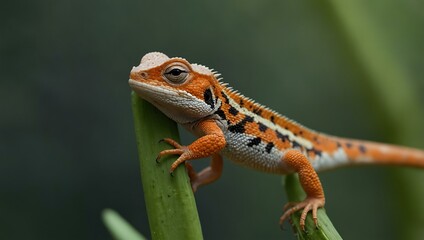 Obraz premium Oriental garden lizard basking on a plant stem.