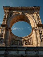 Obraz premium Ornate architectural opening revealing blue sky.