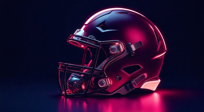 Futuristic football helmet on dark background, concept of american football, sports competition