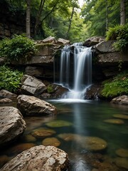 Fototapeta premium Outdoor nature landscape with a waterfall and stones.