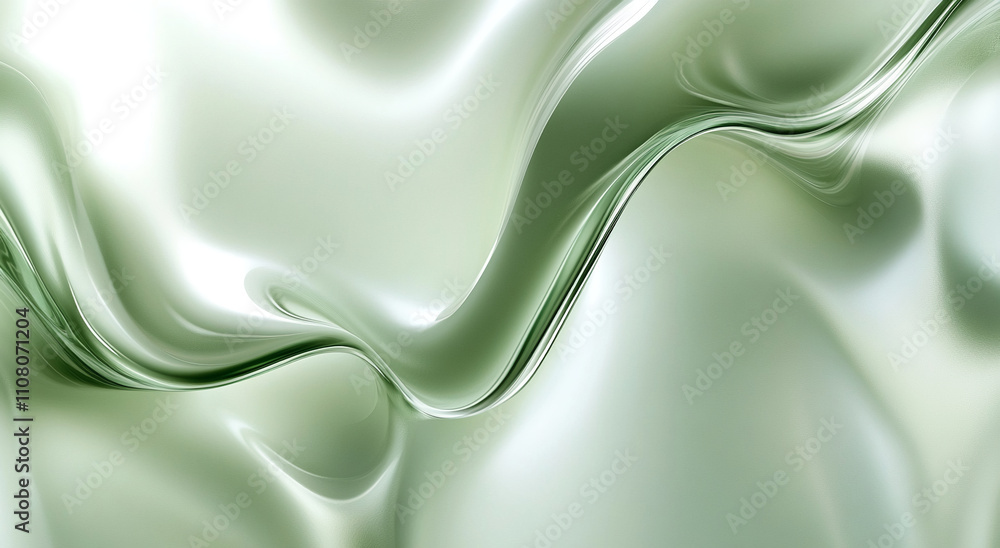 Aufkleber smooth green fabric drapes creating elegant waves and folds in soft light