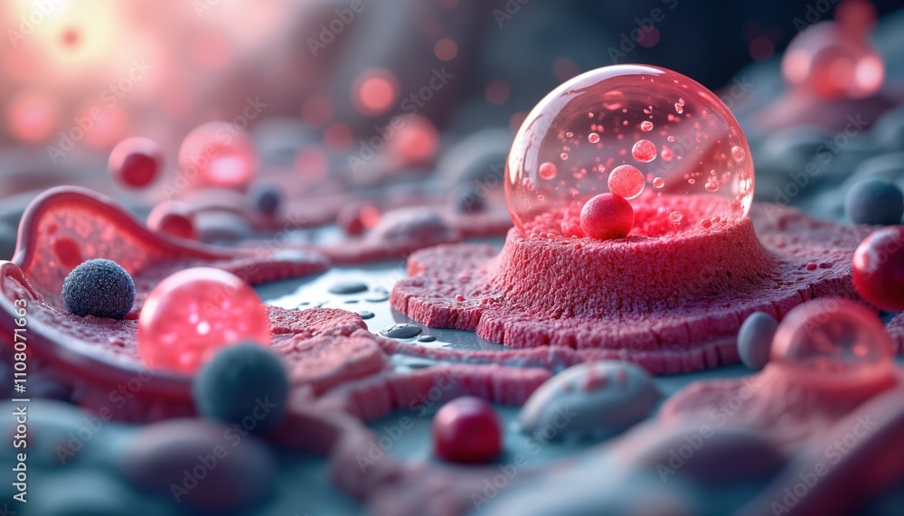 Aufkleber intricate microscopic view displays vibrant cellular interaction. complex biological structures, int