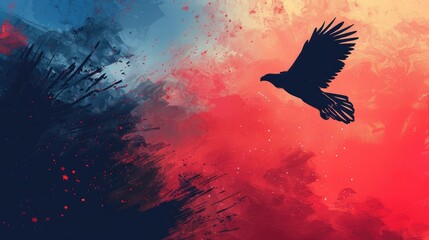 Fototapeta premium A silhouette of a bird against a colorful abstract background.