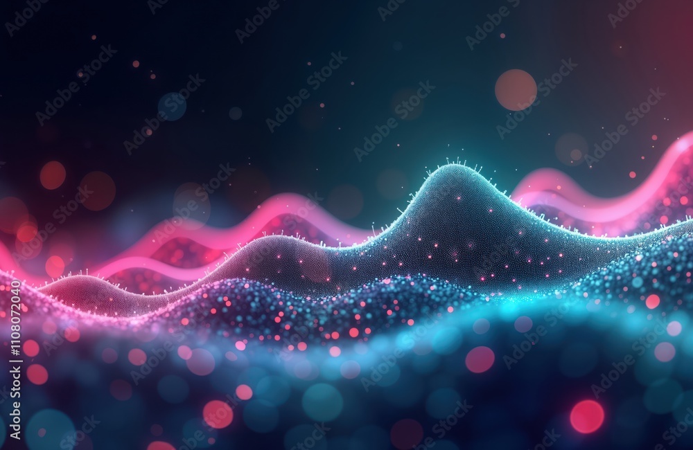 Aufkleber abstract futuristic landscape with pink, blue glowing neon lines. data transfer concept. dynamic wav