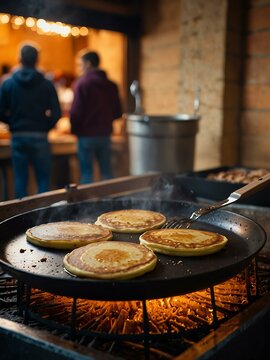 Pancakes being cooked at a Christmas market in Vic, Spain.