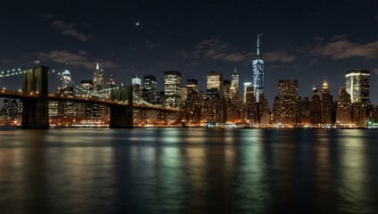 Fototapeta premium Panoramic night view of Manhattan, New York City.