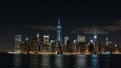 Obraz premium Panoramic night view of Manhattan, New York City.