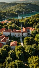 Obraz premium Panoramic view of Bilogora, Croatia from above.