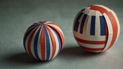 Obraz premium Papercraft with a striped ball and flag.