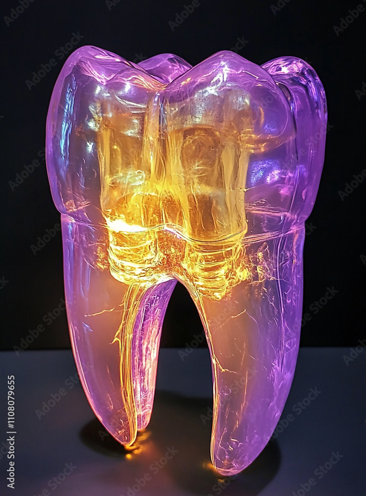 Aufkleber unique tooth-shaped lamp showcasing vibrant colors and translucent design in a modern setting