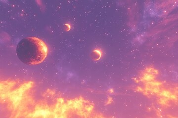Fototapeta premium Celestial Bodies Adorn a Vivid Pink And Orange Cosmos