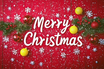 Composition with the inscription "Merry Christmas" on a bright red background.