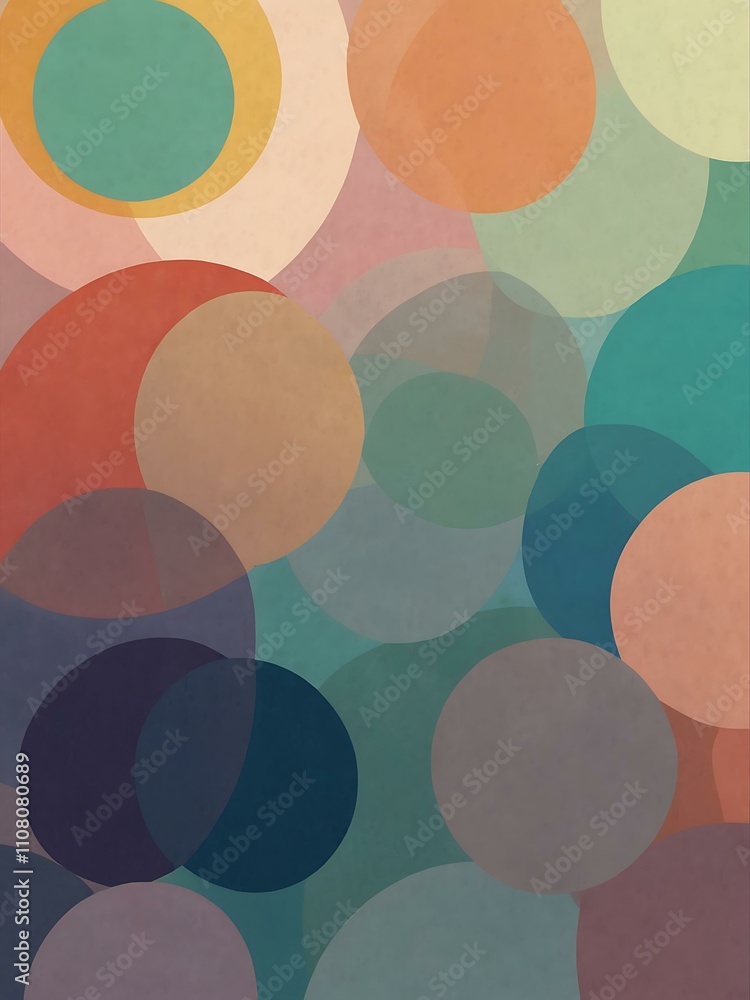 Poster pastel abstract background with overlapping circles and geometric shapes.
