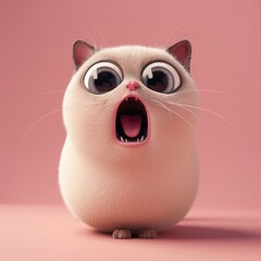 Obraz premium A cute cartoon cat with large eyes and an open mouth, expressing surprise or excitement.
