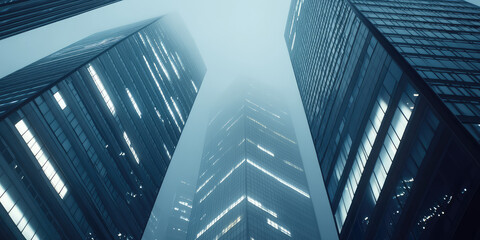 Obraz premium Night view of modern skyscrapers with illumination and lighting. Creative concept of night life in a metropolis