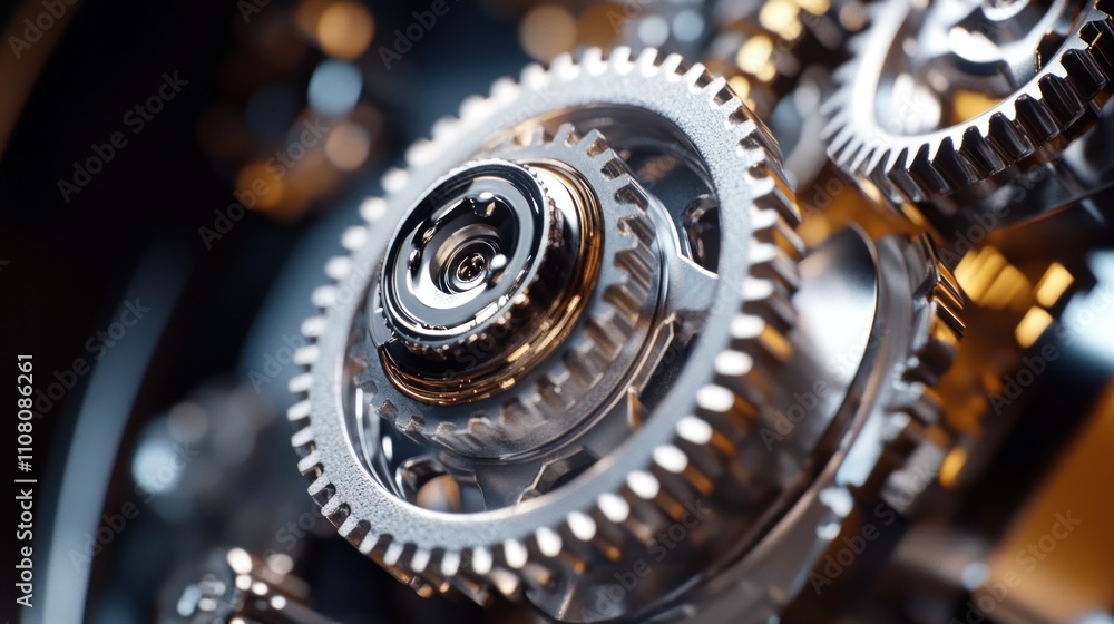 Poster interlocking metal gears precisely engineered machine