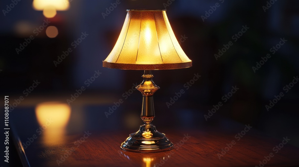 Poster illuminated table lamp with golden shade and base