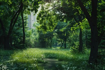 Obraz premium Nice green forest landscape in the city