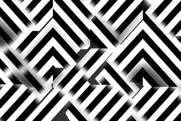 Fototapeta premium Abstract pattern of black and white diagonal stripes creating depth.