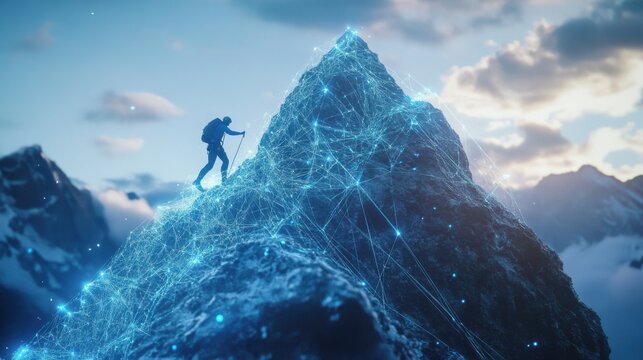Bergsteiger, futuristische technologie, digitaler berg