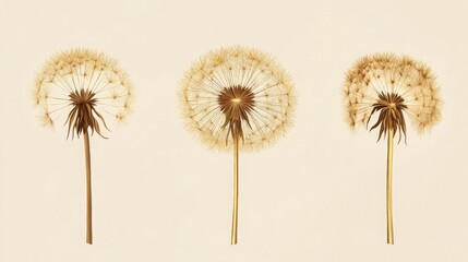 Fototapeta premium Elegant golden dandelion botanical poster collection for prints and packaging. 
