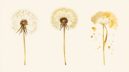 Fototapeta premium Elegant golden dandelion botanical poster collection for prints and packaging. 