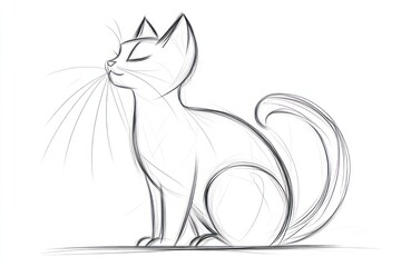 Fototapeta premium Serene Sketch Of A Sitting Domestic Cat