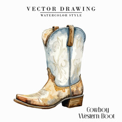 Cowboy Western Boots Vintage Watercolor style Stock vector
