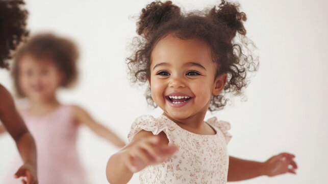 Joyful expression of toddlers dancing in a ballet class setting