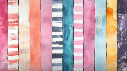 Fototapeta premium Striped watercolor brush patterns as cute seamless backgrounds for labels or posters