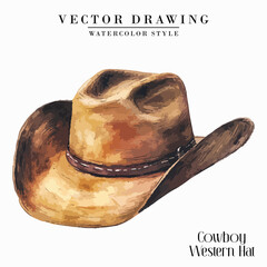 Cowboy Western Hat Vintage Watercolor style Stock vector