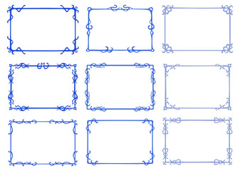 Classic rectangular frames in vector, shades of blue with the possibility of changing colors and also without background png