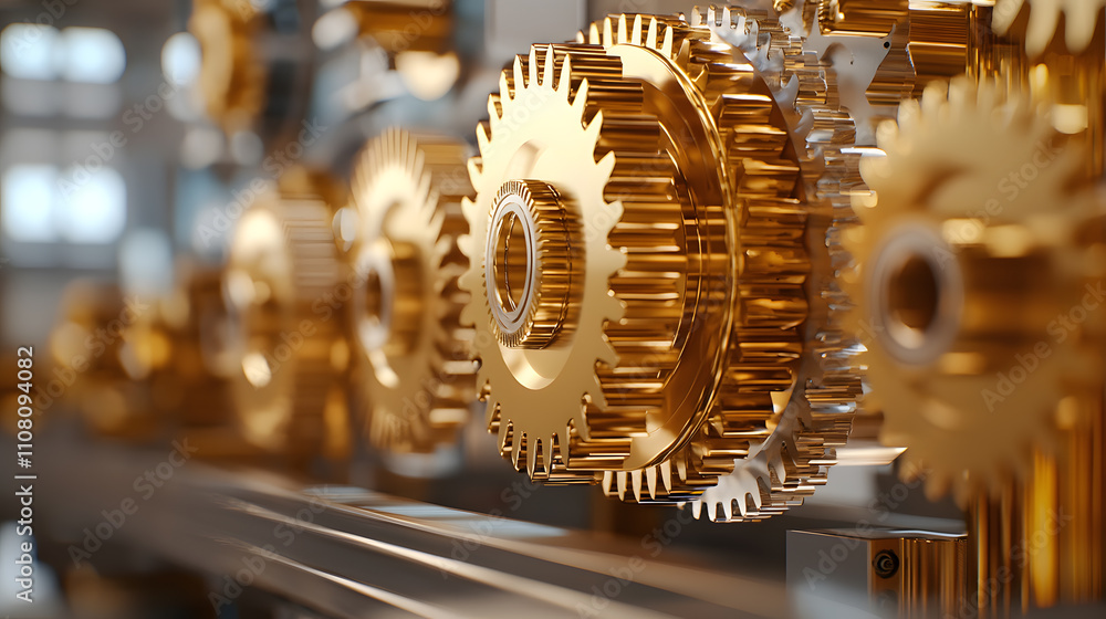 Poster gears and cogs in a machine - close-up view of intricate mechanical components working together in m