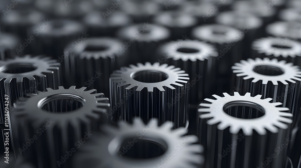 Poster gears and cogs in a machine - close-up view of intricate mechanical components working together in m