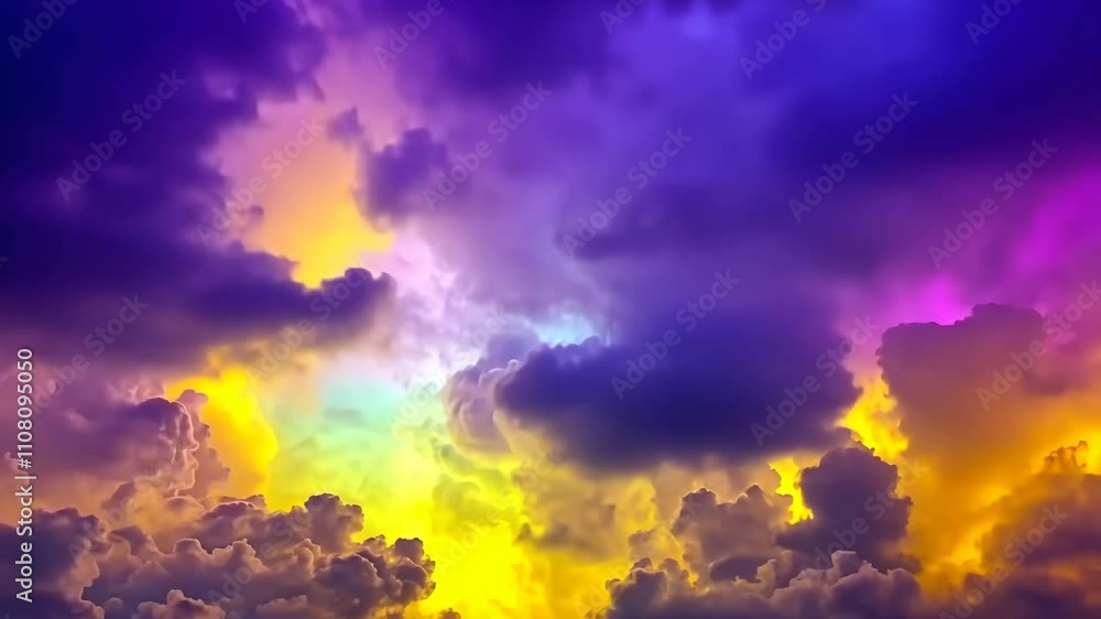 Poster Vibrant sunset sky with colorful clouds creating a stunning display of light and color at twilight