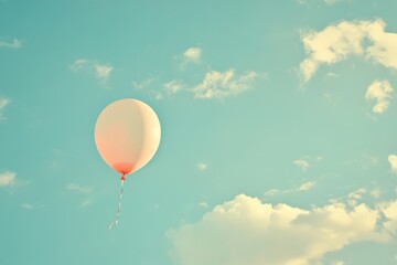 Fototapeta premium Single Balloon Floating In A Sky Of Clouds