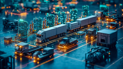 Fototapeta premium Smart Logistics Network with Automated Trucks 