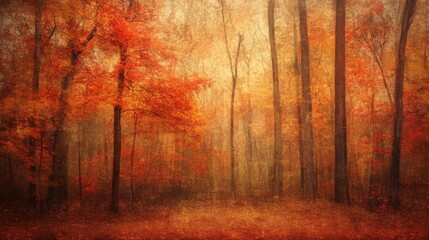 Obraz premium A Misty Autumn Forest with Vivid Red and Orange Foliage