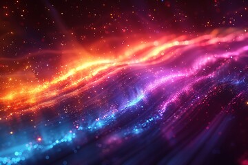 Abstract waves of vibrant colors with sparkling effects.